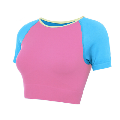 Candy Color Patchwork Short Sleeve OEM T Shirts Fast Dry Womens Yoga T Shirts