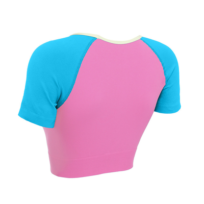 Candy Color Patchwork Short Sleeve OEM T Shirts Fast Dry Womens Yoga T Shirts