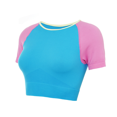 Candy Color Patchwork Short Sleeve OEM T Shirts Fast Dry Womens Yoga T Shirts