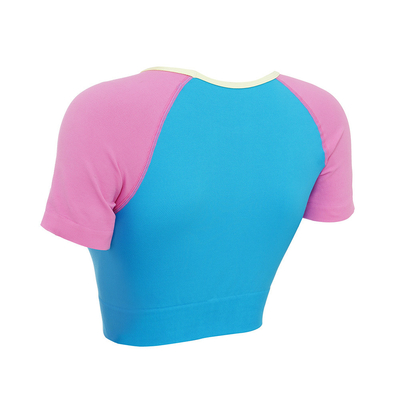 Candy Color Patchwork Short Sleeve OEM T Shirts Fast Dry Womens Yoga T Shirts