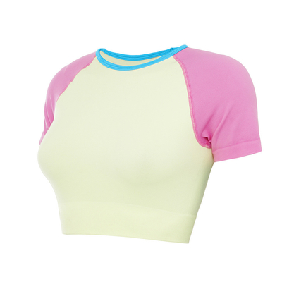 Candy Color Patchwork Short Sleeve OEM T Shirts Fast Dry Womens Yoga T Shirts